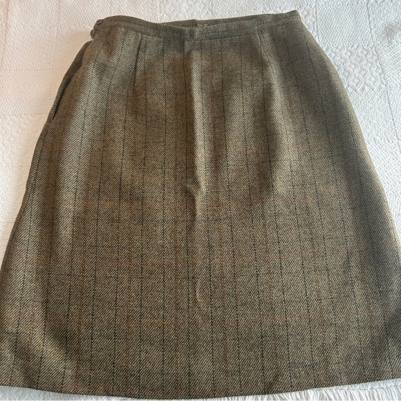 Vintage 70s Wool A-Line Skirt: Tan Brown Menswear Check, Size Medium - Picture 8 of 16